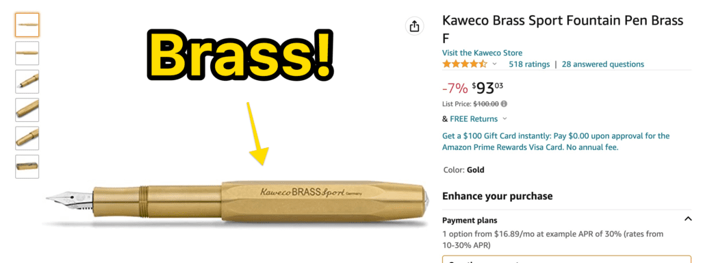 brass fountain pen