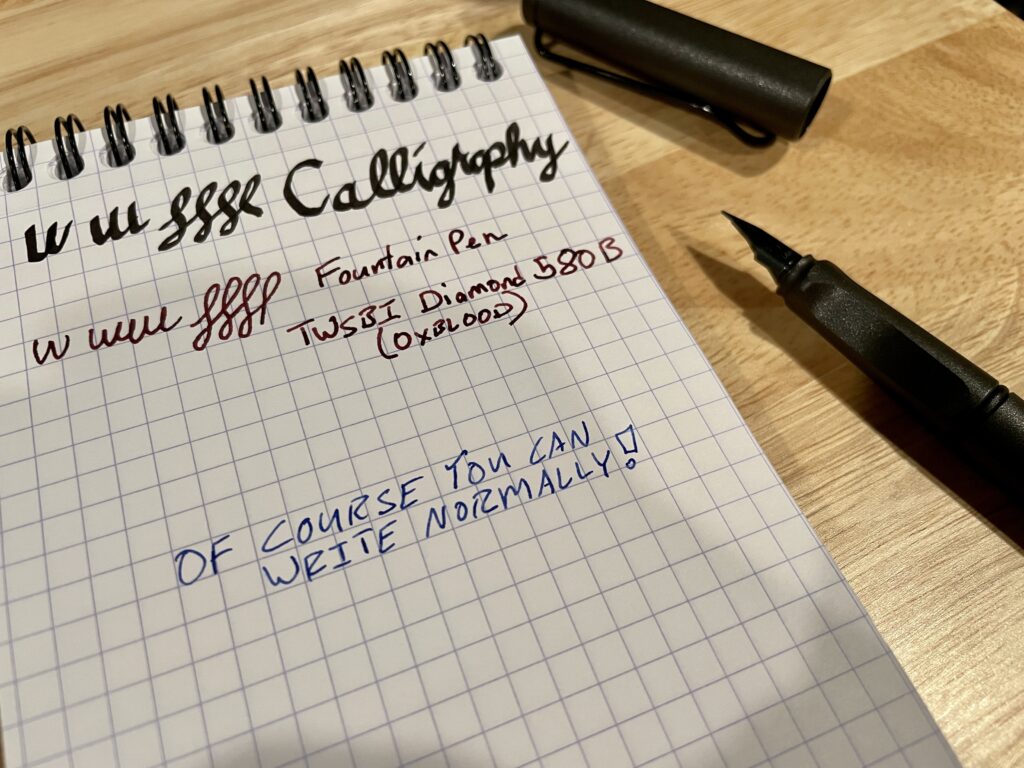 some pen nibs are shaped differently (like the calligraphy style above)